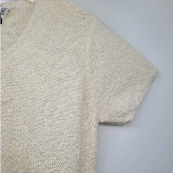Le Roy Vintage Rosette Open Knit Boat Neck Short Sleeve Lolita Sweater Blouse - Picture 8 of 11